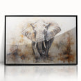 Framed wall art displaying a striking black and white elephant design in a modern acrylic frame, perfect for adding a touch of wildlife elegance to home decor.