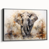 Framed canvas wall art featuring a majestic side view of an elephant, showcasing intricate details and textures, perfect for wildlife-themed decor.