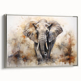 Framed wall art showcasing a majestic silver elephant design in profile, ideal for wildlife enthusiasts and home decor, adding elegance to any space.