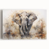 A vibrant stretched canvas wall art piece featuring a majestic elephant in a natural setting, showcasing intricate details and earthy tones for an authentic wildlife decor.