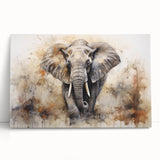 Stretched canvas wall art featuring a detailed elephant design in vibrant colors, perfect for wildlife enthusiasts. Ideal for home decor or office spaces, adding a touch of nature.