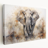 Stretched canvas wall art showcasing a detailed side view of an elephant, featuring natural colors and textures, perfect for wildlife enthusiasts and home decor.