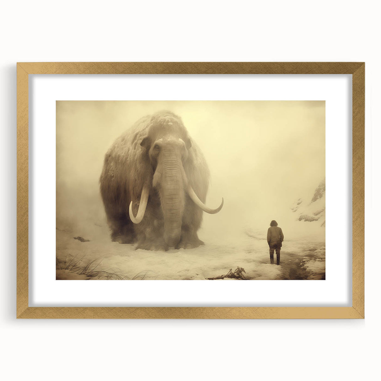 Elegant gold-framed wall art showcasing a majestic elephant design, perfect for animal lovers. Features intricate details and a sophisticated mat finish, ideal for enhancing home decor.