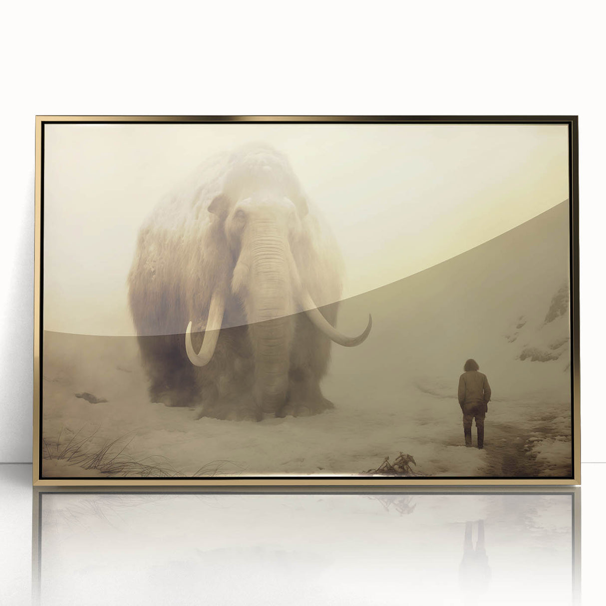 Framed wall art featuring a majestic elephant design in gold accents, showcasing intricate details and textures against a neutral background, perfect for wildlife enthusiasts.
