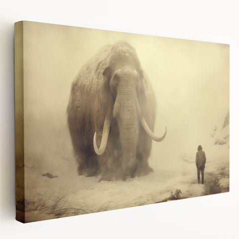 Side view of a vibrant stretched canvas wall art featuring a majestic elephant design, showcasing intricate details and earthy tones, perfect for wildlife enthusiasts.