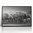 Framed wall art featuring a striking black and white elephant design, showcasing intricate details and textures, perfect for wildlife enthusiasts and modern decor.
