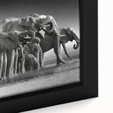 Close-up of a framed canvas wall art featuring a majestic elephant design, showcasing intricate details and vibrant colors, perfect for wildlife enthusiasts.