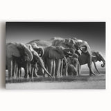 Stretched canvas wall art featuring a majestic African elephant design in vibrant colors, showcasing intricate details and textures, perfect for wildlife enthusiasts.