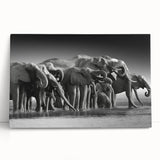 Elephant wall art design on stretched canvas showcasing intricate details and vibrant colors, perfect for nature lovers and home decor enthusiasts.