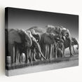 Stretched canvas wall art showcasing a side view of a majestic elephant in a vibrant, nature-inspired design, ideal for wildlife enthusiasts and home decor.