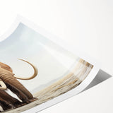 Elephant-themed wall art print showcasing a vibrant depiction of a majestic African elephant against a colorful background, ideal for wildlife enthusiasts' decor.