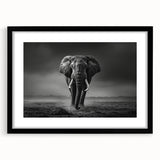 Framed wall art showcasing a stunning black and white elephant design, perfect for wildlife enthusiasts, enhancing modern decor with a sleek mat finish.