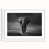 Framed wall art featuring a majestic elephant design in a white mat, ideal for wildlife enthusiasts. Perfect for enhancing home decor with a touch of nature.