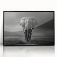Framed wall art featuring a striking black and white design of an elephant, showcasing intricate details and textures, perfect for wildlife enthusiasts and home decor.