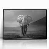 Framed wall art featuring a striking black and white design of an elephant, showcasing intricate details and textures, perfect for wildlife enthusiasts and home decor.