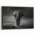 Framed canvas wall art showcasing a black side view of a majestic elephant, perfect for wildlife enthusiasts, enhancing home decor with a touch of nature.