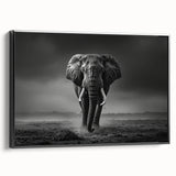Framed canvas wall art showcasing a black side view of a majestic elephant, perfect for wildlife enthusiasts, enhancing home decor with a touch of nature.