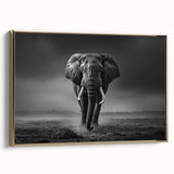 Framed canvas wall art depicting a majestic elephant in a gold-accented design, showcasing intricate details in its side view, perfect for wildlife decor enthusiasts.