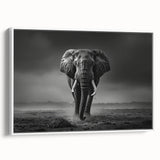 Framed canvas wall art showcasing a majestic elephant in a serene setting, perfect for wildlife enthusiasts. The artwork features soft gray tones and intricate detailing, enhancing any home decor. Ideal for nature-inspired interiors, this piece captures the essence of the wild.