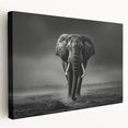 Elephant-themed stretched canvas wall art showcasing a side view of a majestic African elephant with intricate detailing, perfect for wildlife enthusiasts.