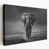 Elephant-themed stretched canvas wall art showcasing a side view of a majestic African elephant with intricate detailing, perfect for wildlife enthusiasts.