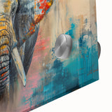 Close-up of an acrylic glass wall art piece showcasing a beautifully detailed elephant design, featuring intricate textures and vibrant colors, perfect for wildlife enthusiasts.