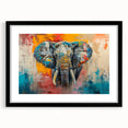 Framed wall art featuring a striking elephant design in black and white, set against a textured mat background with a modern black frame, ideal for nature-themed decor.