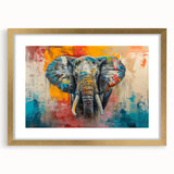 Elegant gold-framed wall art featuring a stunning elephant design in a vibrant wildlife scene, perfect for adding a touch of nature-inspired decor to any room.
