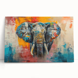 Stretched canvas wall art featuring a striking elephant design, showcasing intricate details and vibrant colors, perfect for wildlife enthusiasts and modern decor.