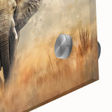 Close-up of a vibrant elephant wall art design on acrylic glass, showcasing intricate details and textures, perfect for animal lovers and modern decor enthusiasts.