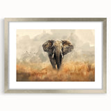 Framed wall art featuring an elegant elephant design in silver, showcasing intricate details and textures, perfect for animal lovers and home decor enthusiasts.