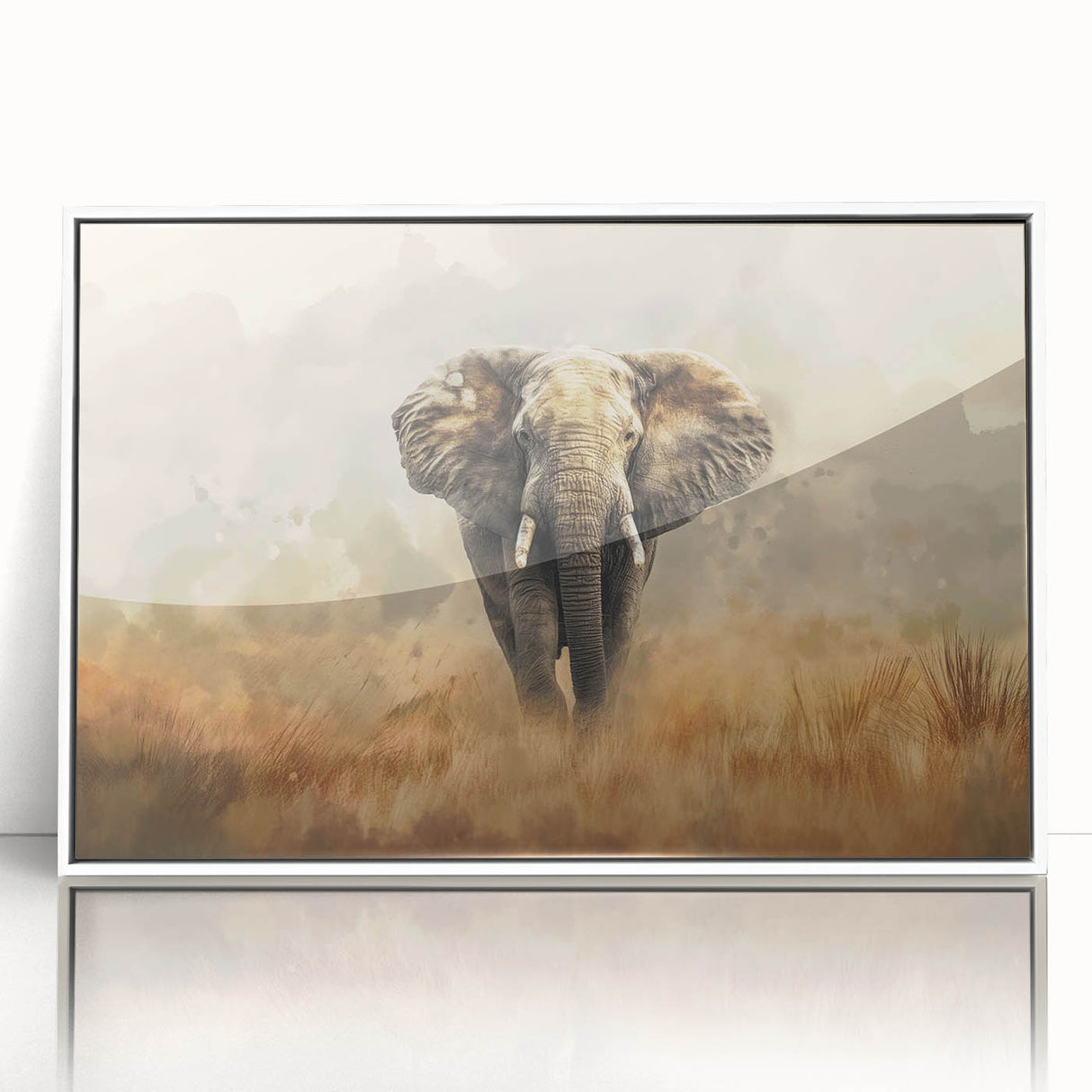 Framed acrylic wall art featuring a striking elephant design, showcasing vibrant colors and intricate details, ideal for wildlife enthusiasts and home decor.