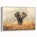 Framed canvas wall art showcasing a majestic elephant design in a white setting, perfect for animal lovers and nature enthusiasts, adding elegance to home decor.