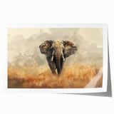 Elephant-themed wall art print showcasing a vibrant and detailed illustration of an African elephant, perfect for wildlife enthusiasts and home decor. Rolled for easy shipping and display.