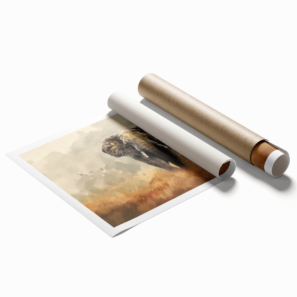 Elegant rolled print showcasing a vibrant elephant design from the Animals A Wild Life collection, featuring intricate details and rich colors, perfect for nature-themed decor.