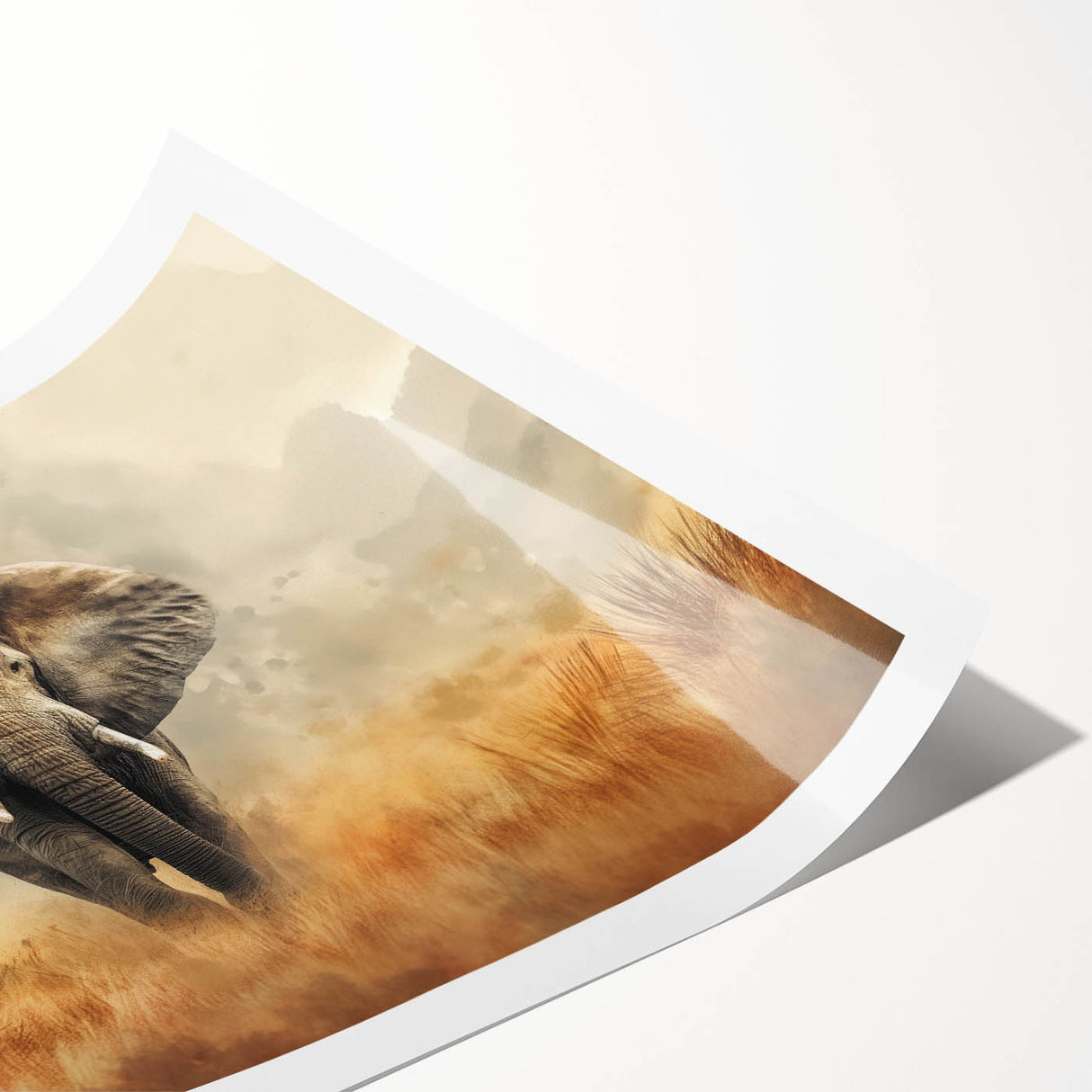 Elephant-themed wall art print showcasing a vibrant African wildlife design, rolled and ready for display, featuring rich colors and intricate details, ideal for nature lovers.