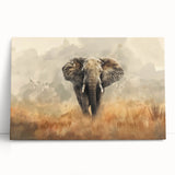 Stretched canvas wall art featuring a vibrant elephant design, showcasing intricate details and earthy tones, perfect for wildlife enthusiasts and home decor.