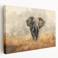 Side view of a stretched canvas wall art featuring a majestic elephant design, showcasing intricate details and natural colors, perfect for wildlife enthusiasts.