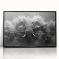 Framed wall art featuring a striking black and white elephant design, showcasing intricate details and textures, perfect for wildlife enthusiasts and modern decor.