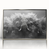 Framed acrylic wall art featuring a striking silver-toned elephant design, showcasing intricate details and vibrant colors, perfect for wildlife enthusiasts.
