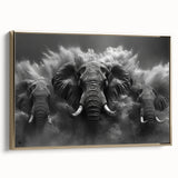 Framed canvas wall art showcasing a majestic elephant design in gold tones, emphasizing intricate details and textures, perfect for wildlife enthusiasts and home decor.