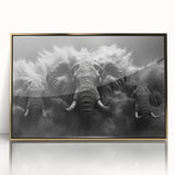 Framed acrylic wall art showcasing a majestic elephant design in a gold color scheme, ideal for wildlife enthusiasts and home decor, enhancing any space with elegance.