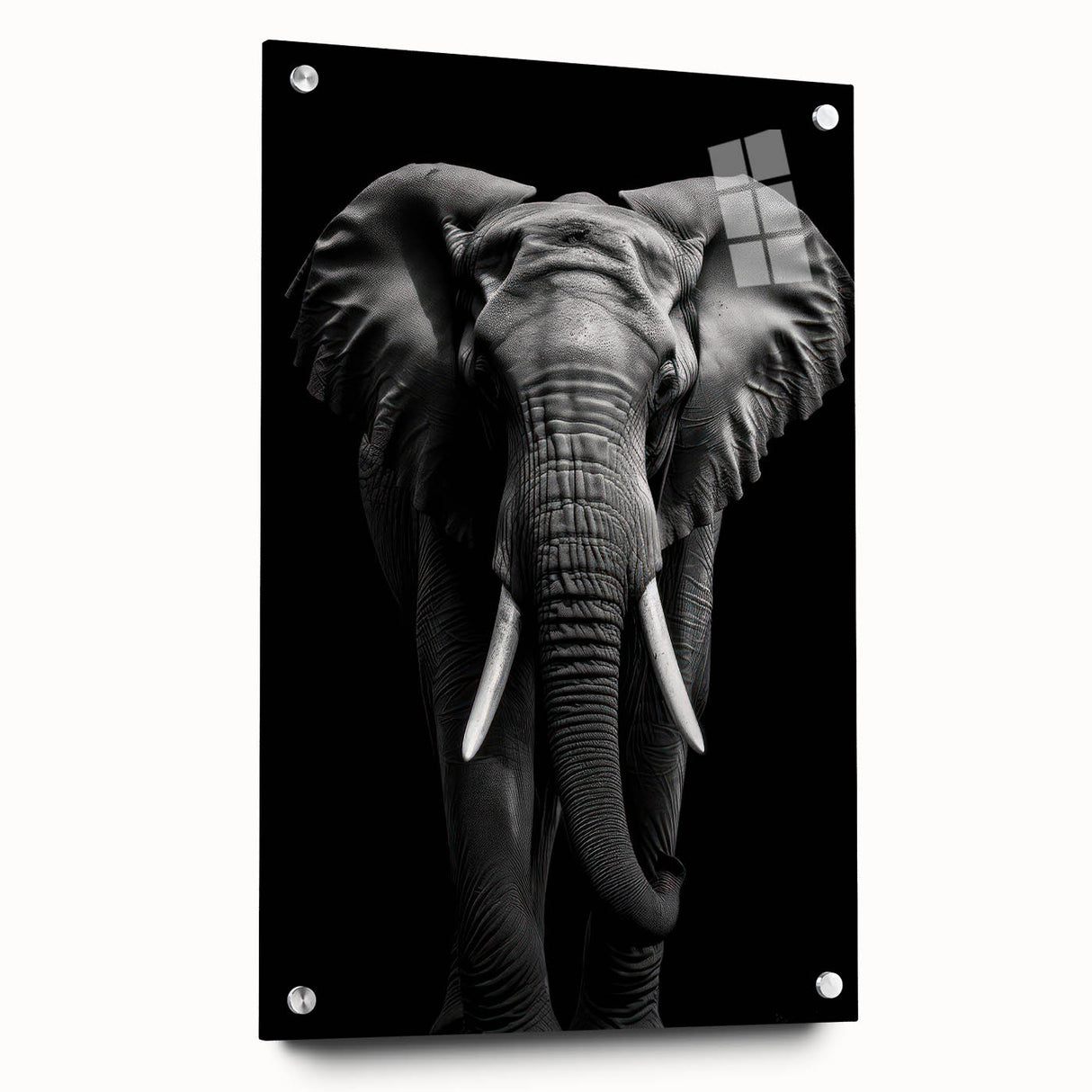 Acrylic wall art piece showcasing a side view of a majestic elephant, featuring intricate design details and vibrant colors, perfect for wildlife decor enthusiasts.