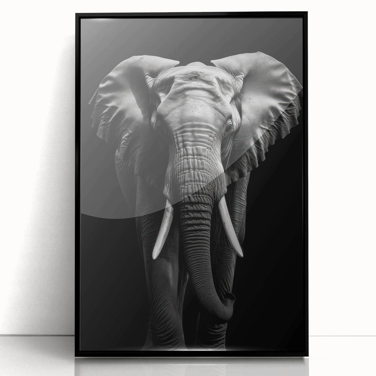Framed acrylic wall art depicting a majestic elephant design in vibrant colors, showcasing intricate details and textures, enhancing any interior decor.