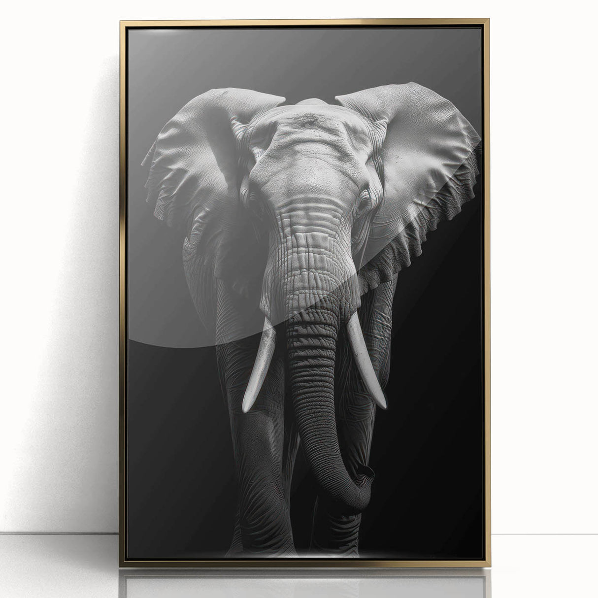 Framed wall art featuring a stunning gold-accented elephant design, showcasing intricate details and textures, perfect for wildlife enthusiasts and home decor.