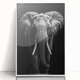 Framed wall art showcasing a serene white elephant design, set against a minimalist background, perfect for adding elegance to modern home decor.