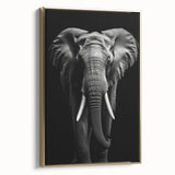 Framed canvas wall art showcasing a majestic elephant design with intricate details, set against a gold background, perfect for wildlife enthusiasts and home decor.