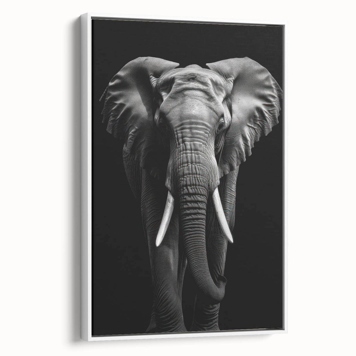Framed canvas wall art featuring a side view of a majestic elephant in a natural setting, showcasing intricate details and vibrant colors, perfect for wildlife enthusiasts.