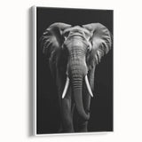 Framed canvas wall art featuring a side view of a majestic elephant in a natural setting, showcasing intricate details and vibrant colors, perfect for wildlife enthusiasts.
