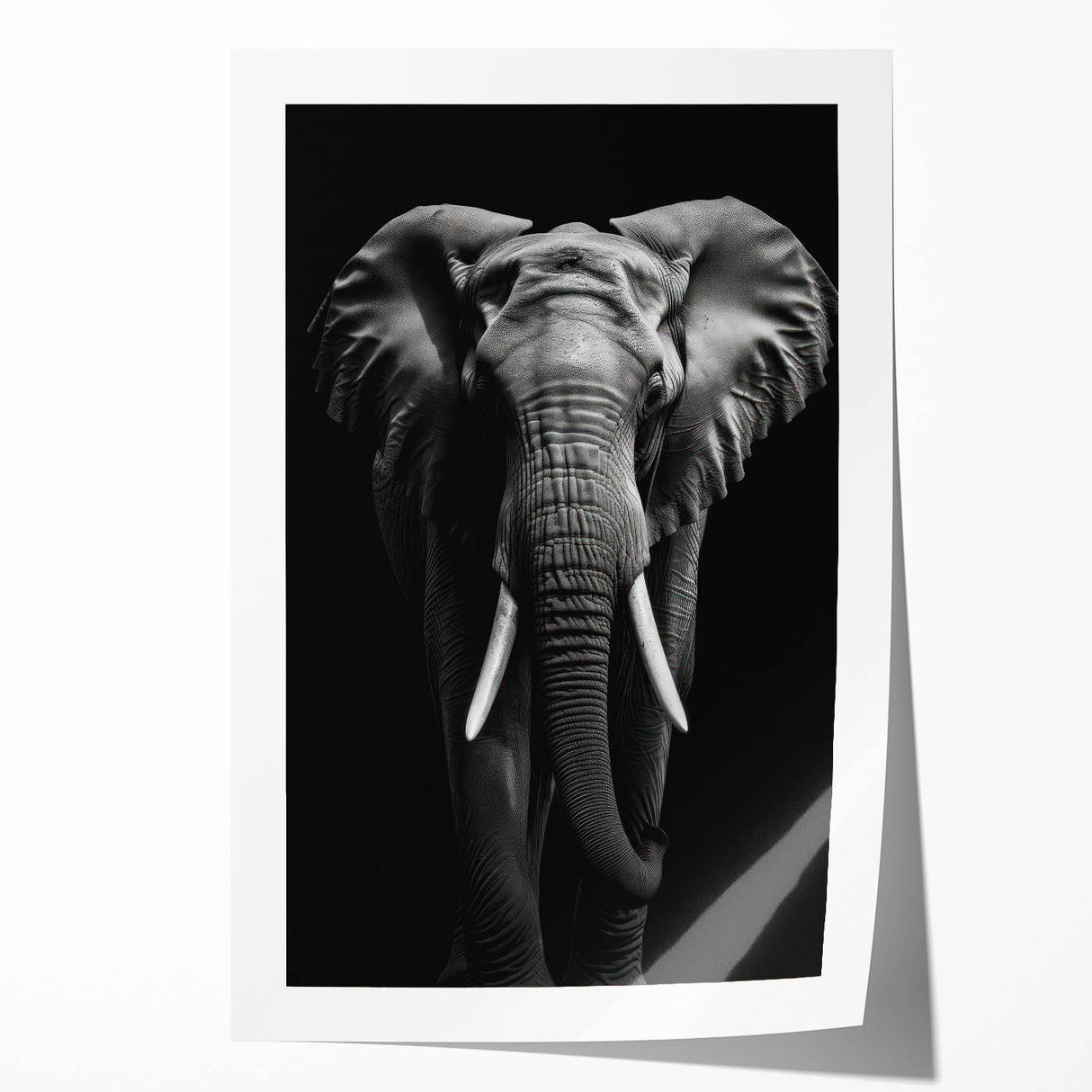 Elephant-themed wall art print showcasing a vibrant and detailed illustration of an elephant in a natural habitat, perfect for home decor enthusiasts.